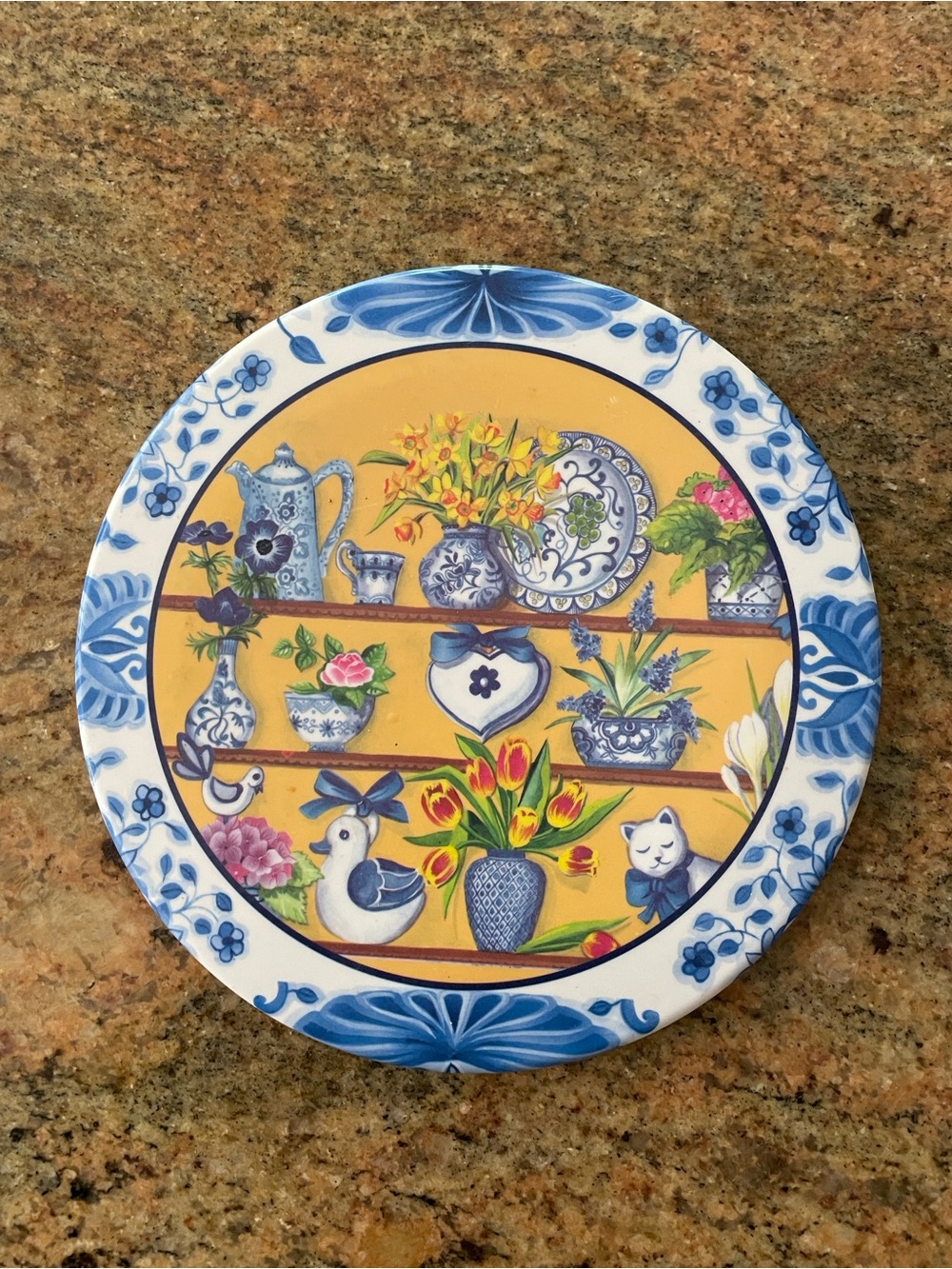 Blue & Yellow Floral melamine Decorative trivet - made in Italy.